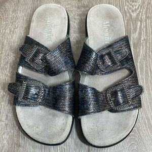 Alegria Jade Glimmer Glam Slide Sandals Buckle Leather Straps EU 39 (US 9)